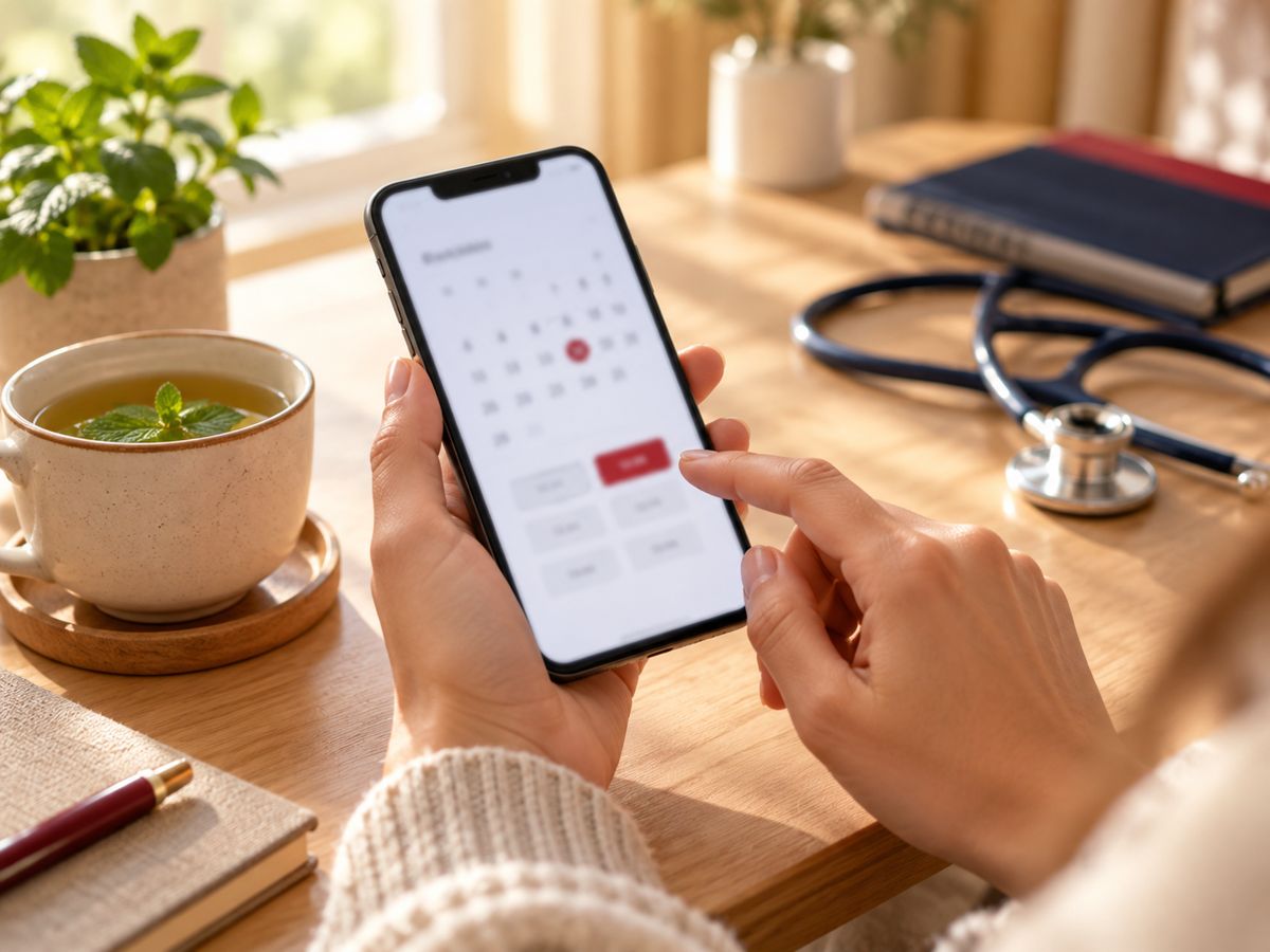 Réservation d'un rendez-vous depuis un smartphone, calendrier affiché à l'écran